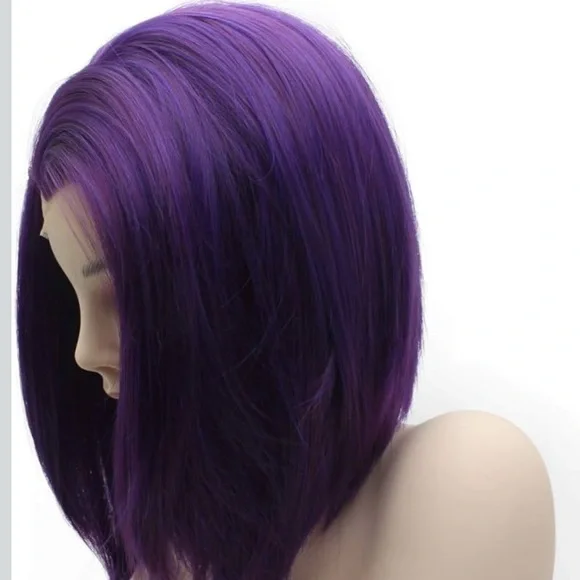 💜 SHORT PURPLE STRAIGHT LACE FRONT WIG FOR WOMAN *NEW*